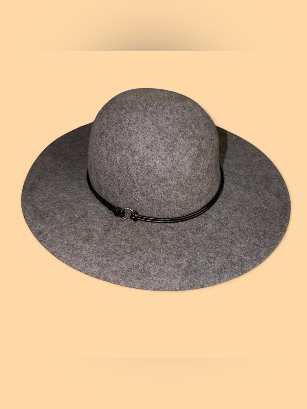 Nordstrom Women’s Gray Felt Wide-Brim Hat with Leather Band 100% wool